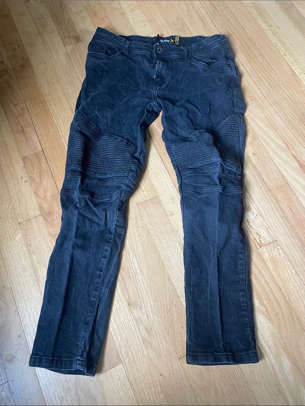 Black Ribbed  Denim Moto Jeans 34x30 skinny fit